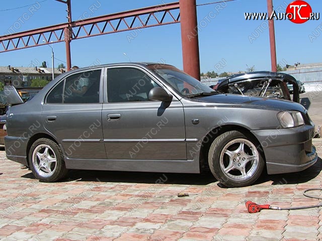 4 849 р. Пороги накладки Racer Hyundai Accent 2 LC седан дорестайлинг (ТагАЗ) (1999-2012) (Неокрашенные)  с доставкой в г. Керчь