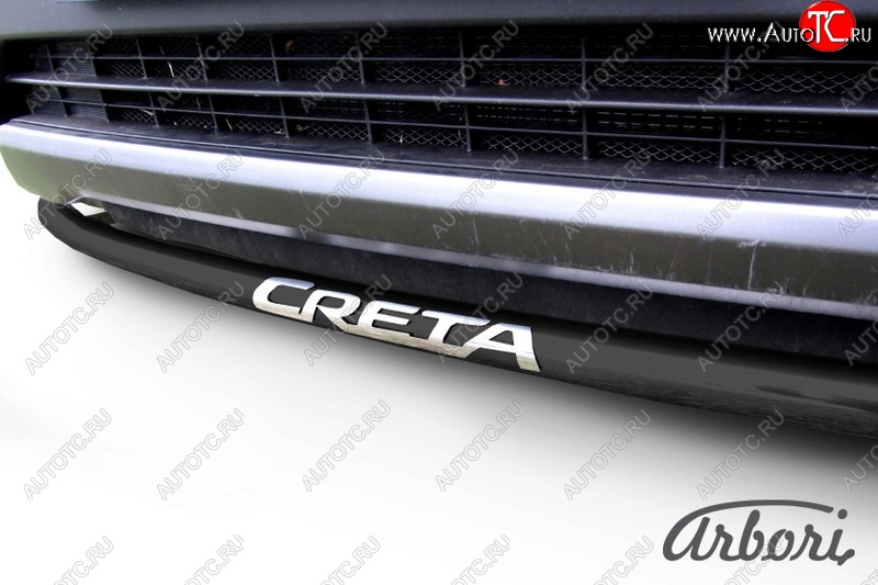 5 669 р. Защита переднего бампера Arbori (с надписью, черная, 1 труба d57 mm). Hyundai Creta GS рестайлинг (2019-2021)  с доставкой в г. Керчь