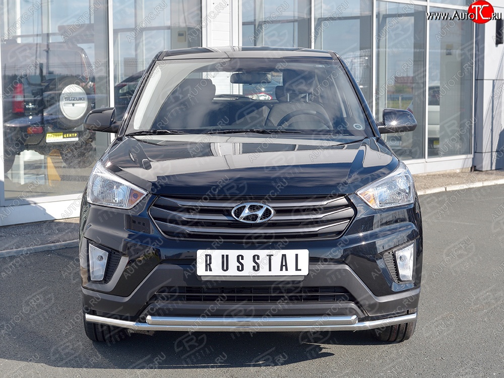 17 299 р. Защита переднего бампера (2 трубыØ42 мм, нержавейка) SLITKOFF  Hyundai Creta  GS (2015-2021) дорестайлинг, рестайлинг  с доставкой в г. Керчь