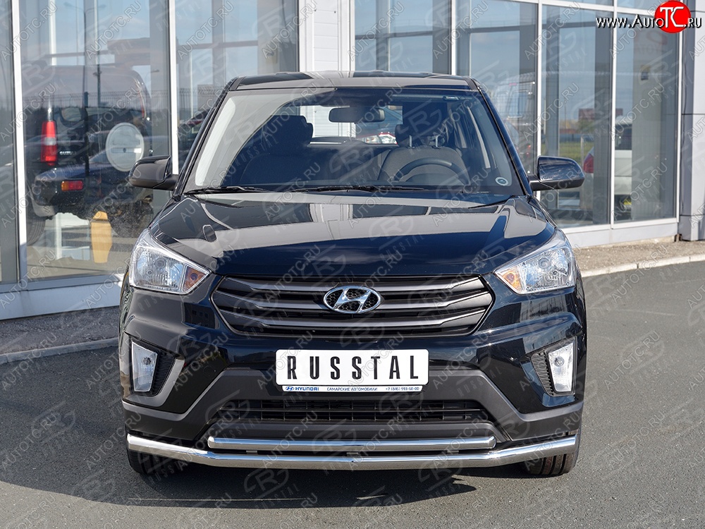 18 349 р. Защита переднего бампера (2 трубыØ63 и 42 мм, нержавейка) SLITKOFF  Hyundai Creta  GS (2015-2021) дорестайлинг, рестайлинг  с доставкой в г. Керчь