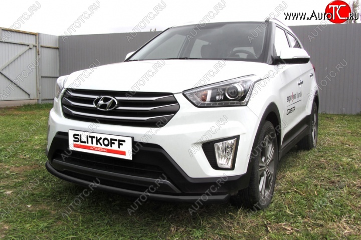 8 249 р. Защита переднего бампера Slitkoff (d57, черная) Hyundai Creta GS рестайлинг (2019-2021) (Цвет: серебристый)  с доставкой в г. Керчь