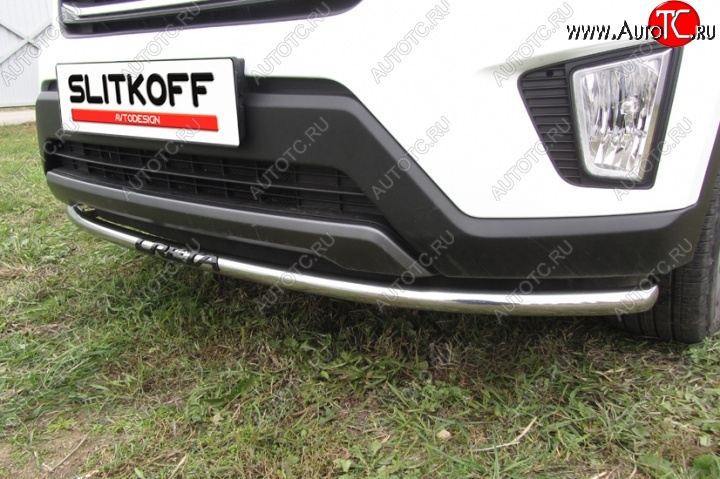 9 799 р. Одинарная защита переднего бампера диаметром 42 мм с надписью Slitkoff Hyundai Creta GS рестайлинг (2019-2021) (Нержавейка, Полированная)  с доставкой в г. Керчь