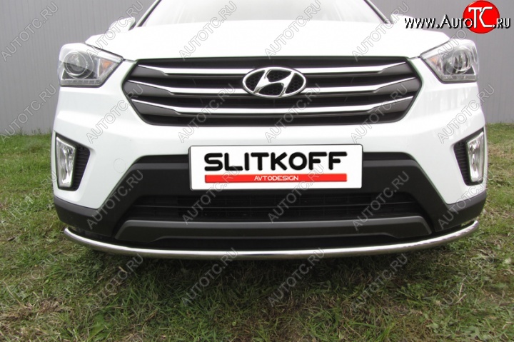 10 749 р. Одинарная защита переднего бампера диаметром 42 мм Slitkoff  Hyundai Creta  GS (2015-2021) дорестайлинг, рестайлинг (Нержавейка, Полированная)  с доставкой в г. Керчь