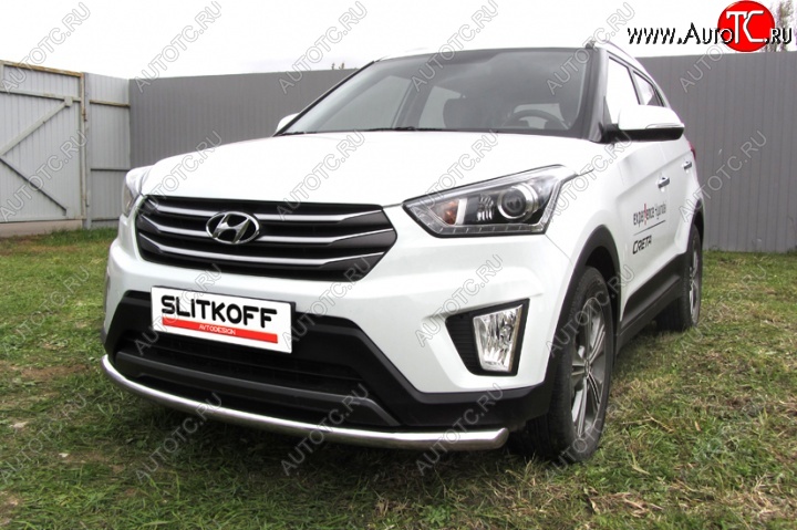 11 799 р. Одинарная защита переднего бампера диаметром 57 мм Slitkoff  Hyundai Creta  GS (2015-2021) дорестайлинг, рестайлинг (Нержавейка, Полированная)  с доставкой в г. Керчь