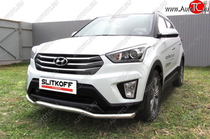12 649 р. Защита переднего бампера из изогнутой трубы диаметром 57 мм Slitkoff Hyundai Creta GS рестайлинг (2019-2021) (Нержавейка, Полированная)  с доставкой в г. Керчь