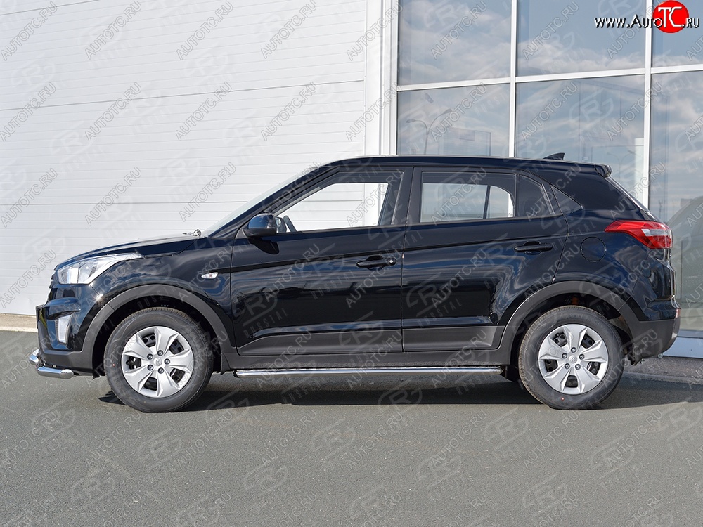 24 649 р. Порожки для ног (Ø42) SLITKOFF  Hyundai Creta  GS (2015-2021) дорестайлинг, рестайлинг (лист - алюминий, профиль - нержавейка)  с доставкой в г. Керчь