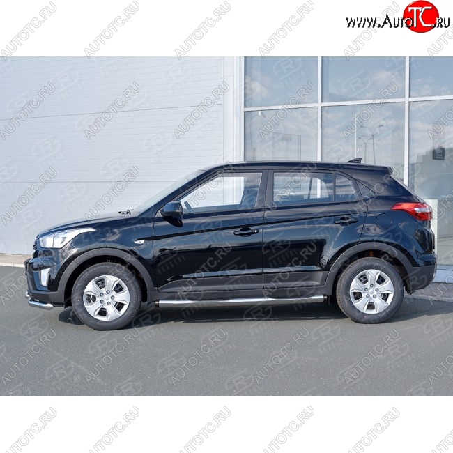 11 249 р. Защита порогов с пластиковыми вставками для ног SLITKOFF  Hyundai Creta  GS (2015-2021) дорестайлинг, рестайлинг  с доставкой в г. Керчь