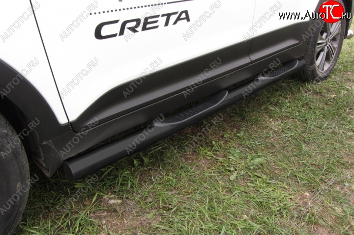 13 399 р. Защита порогов из труб d76 Slitkoff (с проступью) Hyundai Creta GS дорестайлинг (2015-2019) (Цвет: серебристый)  с доставкой в г. Керчь