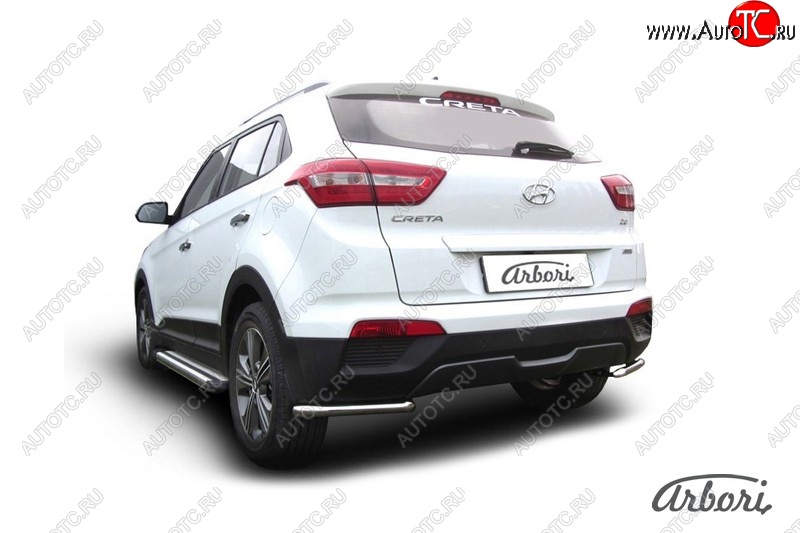 3 689 р. Защита заднего бампера Arbori (уголки, нержавейка, 1 труба d42 mm). Hyundai Creta GS дорестайлинг (2015-2019)  с доставкой в г. Керчь