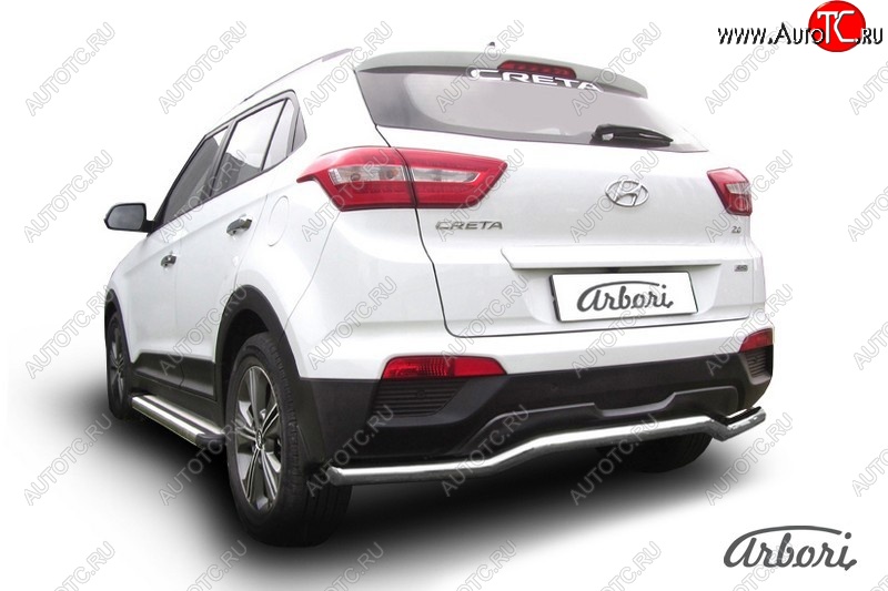 5 199 р. Защита заднего бампера Arbori (скоба, нержавейка, 1 труба d57 mm). Hyundai Creta GS дорестайлинг (2015-2019)  с доставкой в г. Керчь