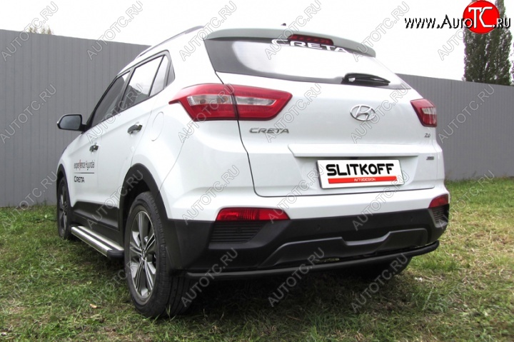 6 399 р. Защита заднего бампера из трубы d42 Slitkoff (радиусная)  Hyundai Creta  GS (2015-2021) дорестайлинг, рестайлинг (Цвет: серебристый)  с доставкой в г. Керчь