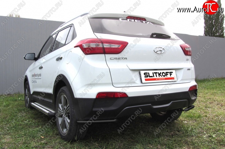 6 449 р. Защита заднего бампера из уголков d42 Slitkoff Hyundai Creta GS дорестайлинг (2015-2019) (Цвет: серебристый)  с доставкой в г. Керчь