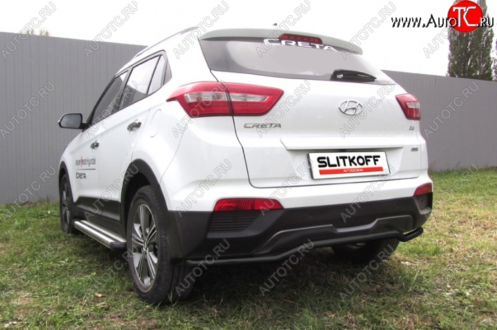 7 749 р. Защита заднего бампера из трубы d42 Slitkoff (волна)  Hyundai Creta  GS (2015-2021) дорестайлинг, рестайлинг (Цвет: серебристый)  с доставкой в г. Керчь