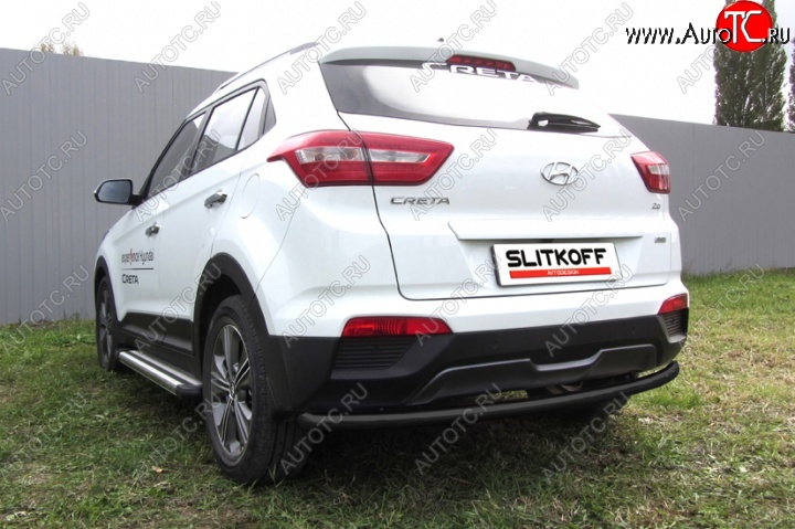 7 199 р. Защита заднего бампера из трубы d57 Slitkoff (радиусная)  Hyundai Creta  GS (2015-2021) дорестайлинг, рестайлинг (Цвет: серебристый)  с доставкой в г. Керчь