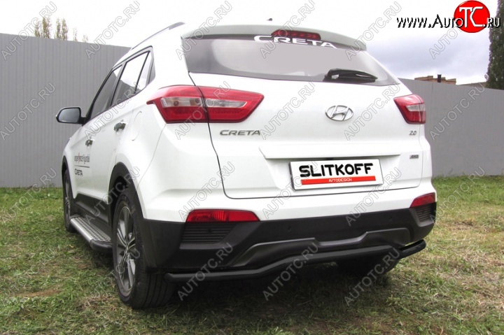 8 849 р. Защита заднего бампера из трубы d57 Slitkoff (сталь, скоба)  Hyundai Creta  GS (2015-2021) дорестайлинг, рестайлинг (Цвет: серебристый)  с доставкой в г. Керчь