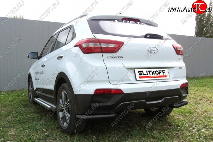 6 799 р. Защита заднего бампера из уголков d57 Slitkoff  Hyundai Creta  GS (2015-2021) дорестайлинг, рестайлинг (Цвет: серебристый)  с доставкой в г. Керчь