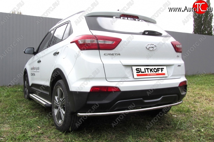 8 999 р. Защита заднего бампера из трубы диаметром 42 мм Slitkoff  Hyundai Creta  GS (2015-2021) дорестайлинг, рестайлинг (Нержавейка, Полированная)  с доставкой в г. Керчь
