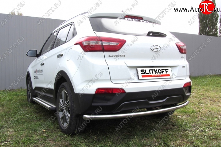 10 299 р. Защита заднего бампера из трубы диаметром 57 мм Slitkoff  Hyundai Creta  GS (2015-2021) дорестайлинг, рестайлинг (Нержавейка, Полированная)  с доставкой в г. Керчь