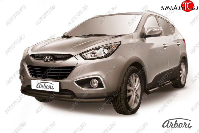 7 289 р. Защита переднего бампера Arbori (радиусная, черная, 2 трубы d57 и 42 mm) Hyundai IX35 LM рестайлинг (2013-2018)  с доставкой в г. Керчь