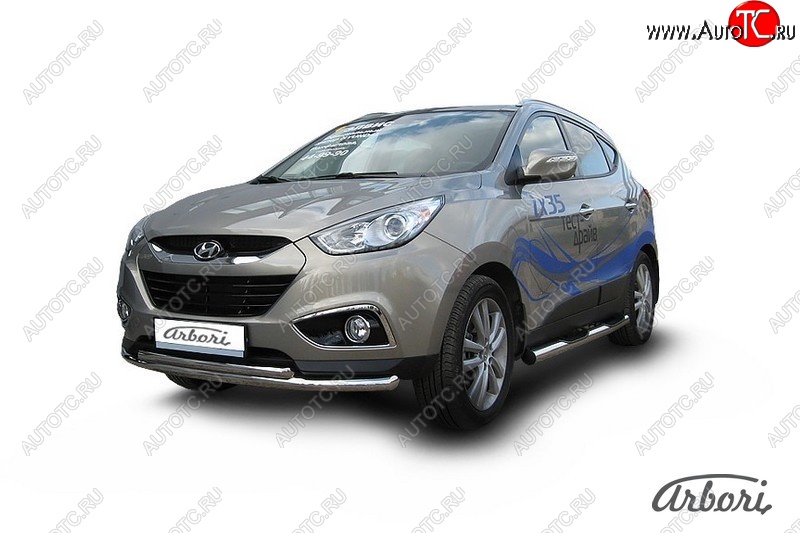 14 489 р. Защита переднего бампера Arbori (нержавейка, 2 трубы d57 и 42 mm) Hyundai IX35 LM рестайлинг (2013-2018)  с доставкой в г. Керчь
