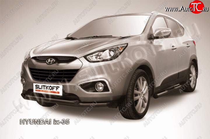10 299 р. Защита переднего бампера из труб d57+d42 Slitkoff Hyundai IX35 LM рестайлинг (2013-2018) (Цвет: серебристый)  с доставкой в г. Керчь