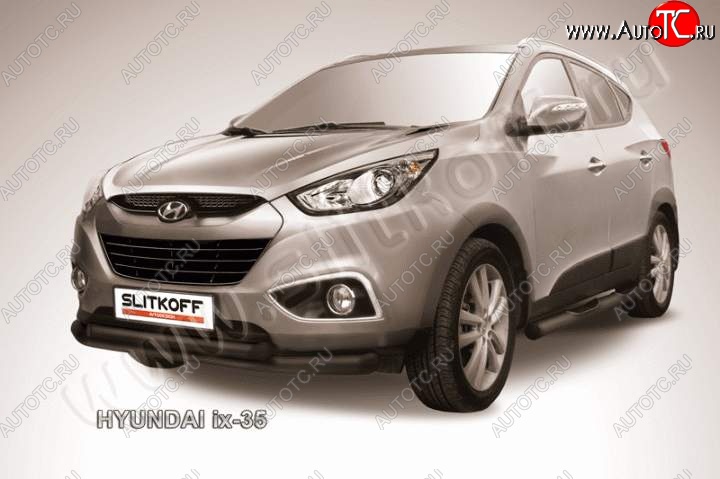 11 299 р. Защита переднего бампера из труб d76+d57 Slitkoff Hyundai IX35 LM рестайлинг (2013-2018) (Цвет: серебристый)  с доставкой в г. Керчь