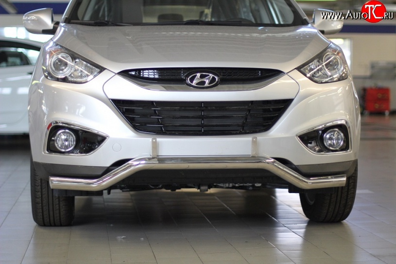 11 849 р. Фигурная защита переднего бампера диаметром 63 мм Petroil Tuning Hyundai IX35 LM рестайлинг (2013-2018) (Нержавеющая полированная сталь)  с доставкой в г. Керчь