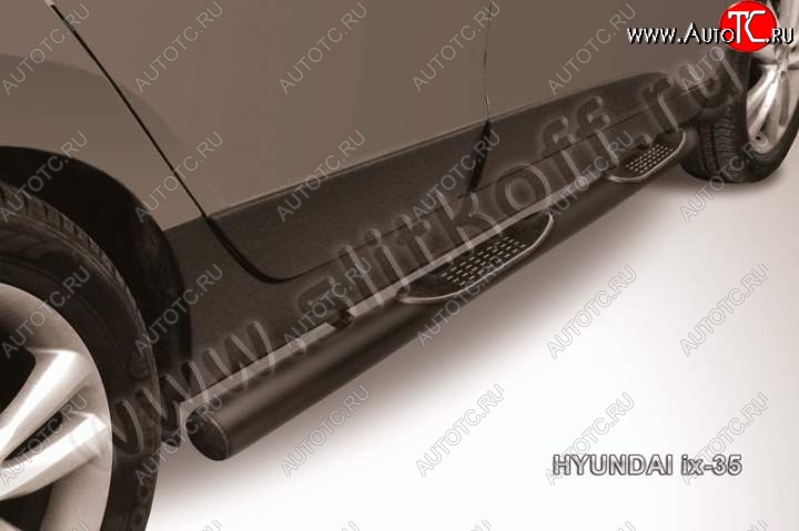 12 999 р. Защита порогов из трубы d76 Slitkoff (с проступью)  Hyundai IX35  LM (2009-2018) дорестайлинг, рестайлинг (Цвет: серебристый)  с доставкой в г. Керчь
