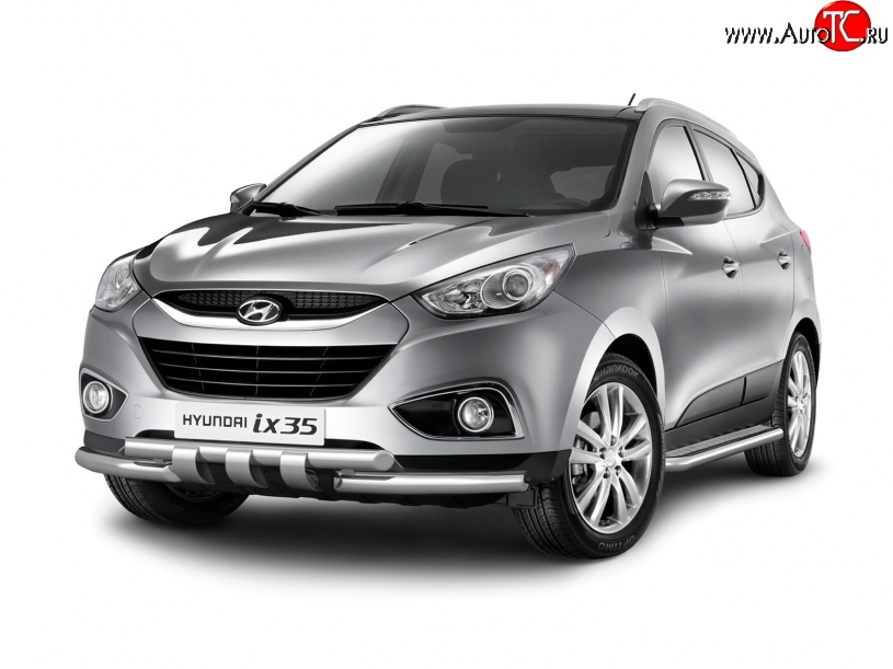 14 949 р. Широкая защита порогов Petroil Tuning Hyundai IX35 LM рестайлинг (2013-2018) (Нержавеющая полированная сталь)  с доставкой в г. Керчь