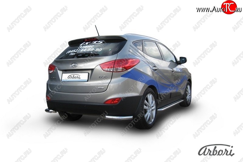 8 189 р. Защита заднего бампера Arbori (уголки, нержавейка, 1 труба d57 mm). Hyundai IX35 LM рестайлинг (2013-2018)  с доставкой в г. Керчь