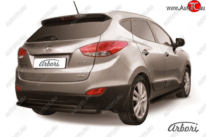 5 939 р. Защита заднего бампера Arbori (черная, 2 трубы d57 и 42 mm). Hyundai IX35 LM рестайлинг (2013-2018)  с доставкой в г. Керчь