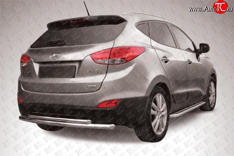 11 499 р. Двойная защита заднего бампера (d57 и 42 мм) Slitkoff  Hyundai IX35  LM (2009-2018) дорестайлинг, рестайлинг (нержавейка полированная)  с доставкой в г. Керчь