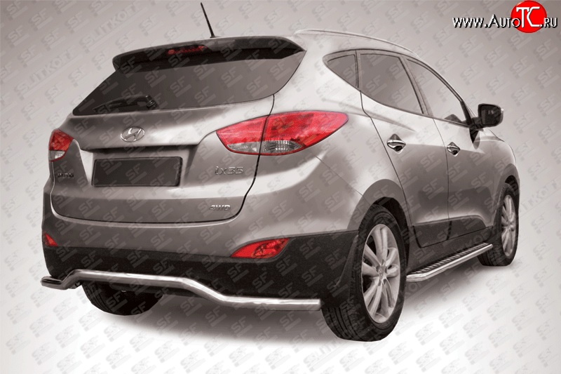 12 999 р. Защита заднего бампера из фигурной трубы диаметром 57 мм Slitkoff Hyundai IX35 LM рестайлинг (2013-2018) (Нержавейка, Полированная)  с доставкой в г. Керчь