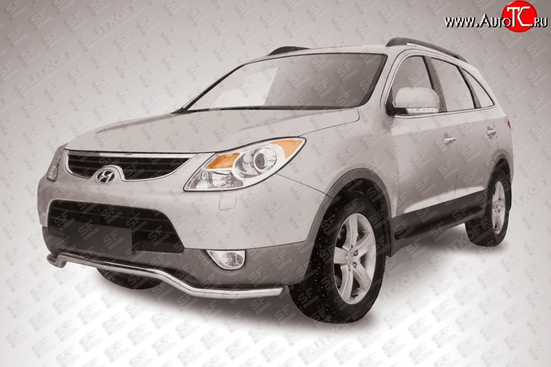 13 899 р. Фигурная защита переднего бампера диаметром 57 мм Slitkoff Hyundai IX55 EN (2006-2013) (Нержавейка, Полированная)  с доставкой в г. Керчь