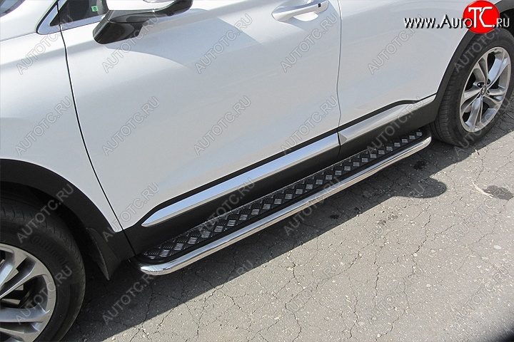 19 399 р. Защита порогов d57 с листом Slitkoff (нержавейка, с листом) Hyundai Santa Fe TM рестайлинг (2020-2022)  с доставкой в г. Керчь