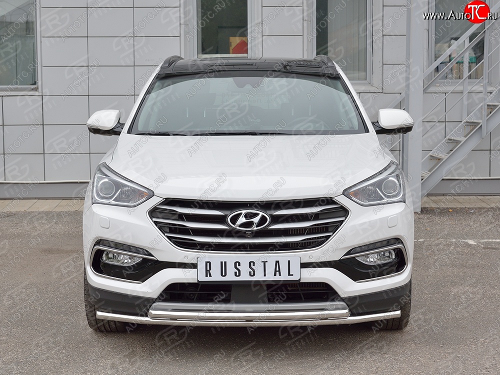 17 849 р. Защита переднего бампера (2 трубыØ42 мм, нержавейка) SLITKOFF  Hyundai Santa Fe  DM (2015-2019) рестайлинг  с доставкой в г. Керчь