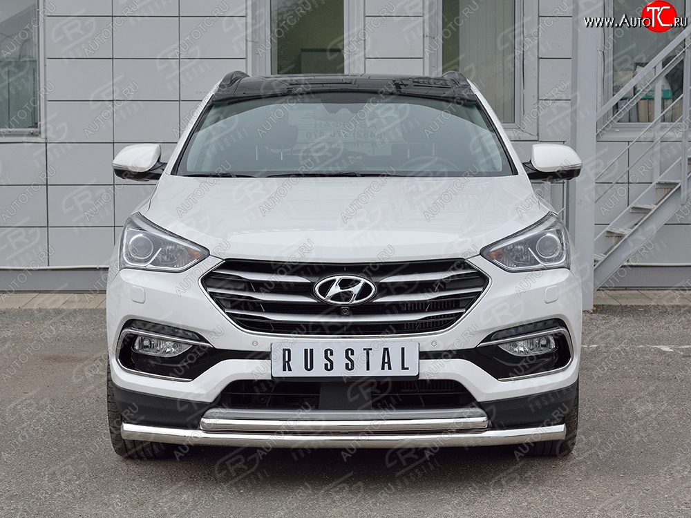 19 549 р. Защита переднего бампера (2 трубыØ63 и 42 мм, нержавейка) SLITKOFF  Hyundai Santa Fe  DM (2015-2019) рестайлинг  с доставкой в г. Керчь