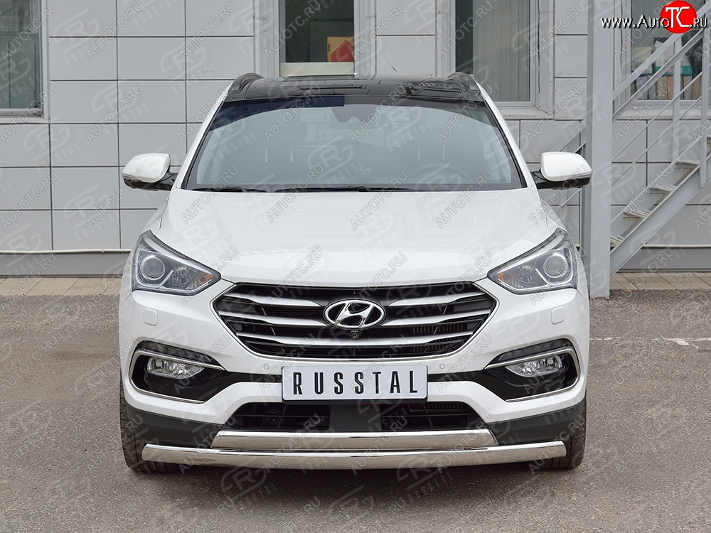 16 849 р. Защита переднего бампера (2 трубыØ75х42 мм, нержавейка, Premium) Russtal Hyundai Santa Fe DM рестайлинг (2015-2019)  с доставкой в г. Керчь