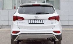 Защита заднего бампера (Ø42 мм волна, нержавейка, Premium) SLITKOFF Hyundai Santa Fe  DM (2015-2019) рестайлинг