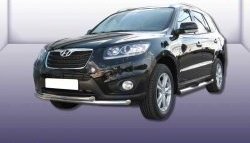 Двойная защита переднего бампера из труб диаметрами по 57 мм Slitkoff Hyundai Santa Fe  CM (2009-2012) рестайлинг