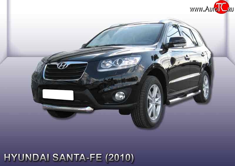 9 799 р. Защита переднего бампера из короткой трубы диаметром 76 мм Slitkoff Hyundai Santa Fe CM рестайлинг (2009-2012) (Нержавейка, Полированная)  с доставкой в г. Керчь