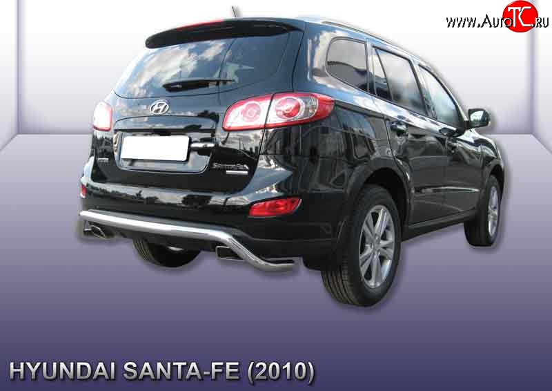 12 949 р. Фигурная защита заднего бампера диаметром 57 мм Slitkoff Hyundai Santa Fe CM рестайлинг (2009-2012) (Нержавейка, Полированная)  с доставкой в г. Керчь