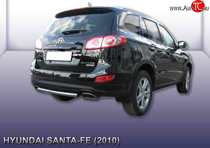 6 899 р. Защита заднего бампера из короткой трубы диаметром 57 мм Slitkoff Hyundai Santa Fe CM рестайлинг (2009-2012) (Нержавейка, Полированная)  с доставкой в г. Керчь