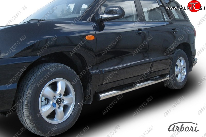 14 579 р. Защита штатных порогов Arbori (с проступью, нержавейка, d76 mm). Hyundai Santa Fe SM (2000-2012)  с доставкой в г. Керчь