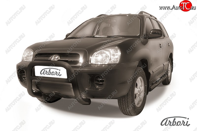 12 788 р. Защита переднего бампера Arbori (низкая, черная, 1 труба d57 mm). Hyundai Santa Fe SM (2000-2012)  с доставкой в г. Керчь