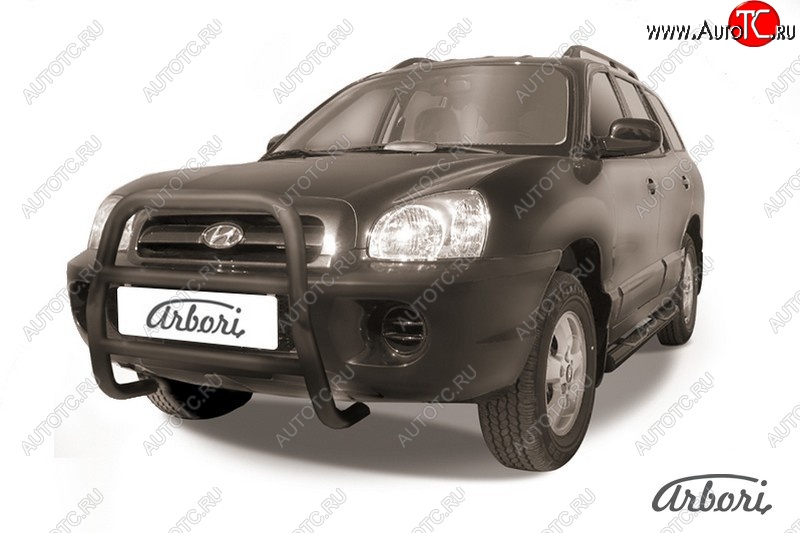 13 769 р. Защита переднего бампера Arbori (высокая, черная, 1 труба d57 mm). Hyundai Santa Fe SM (2000-2012)  с доставкой в г. Керчь