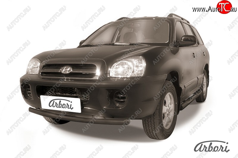 5 669 р. Защита переднего бампера Arbori (черная, 1 труба d57 mm). Hyundai Santa Fe SM (2000-2012)  с доставкой в г. Керчь