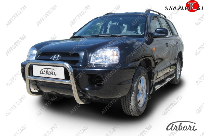 23 939 р. Защита переднего бампера Arbori (низкая, нержавейка, 1 труба d57 mm). Hyundai Santa Fe SM (2000-2012)  с доставкой в г. Керчь