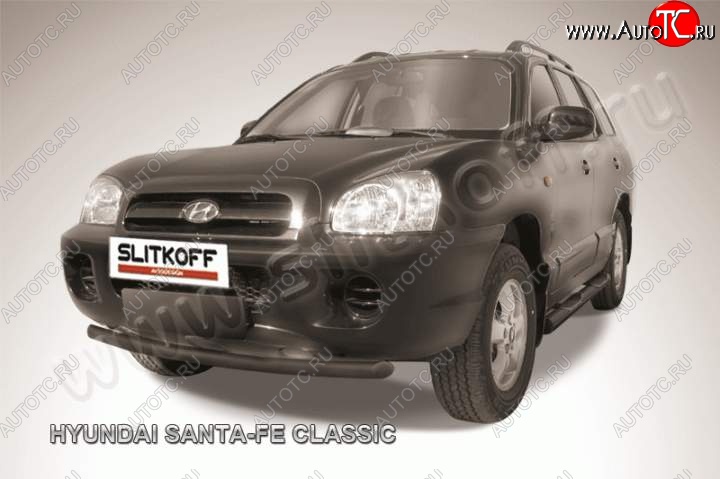 7 599 р. Защита переднего из бампера из трубы d57 Slitkoff (дуга)  Hyundai Santa Fe  SM (2000-2012) (Цвет: серебристый)  с доставкой в г. Керчь