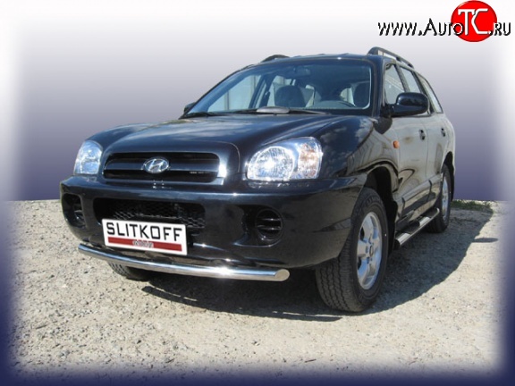 10 899 р. Одинарная защита переднего бампера из трубы диаметром 57 мм Slitkoff  Hyundai Santa Fe  SM (2000-2012) (Нержавейка, Полированная)  с доставкой в г. Керчь